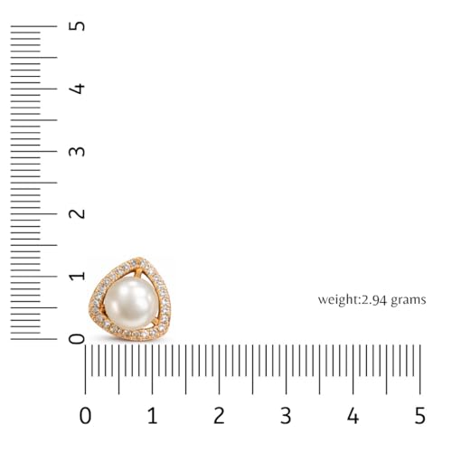 Image of Nilu's Collection Rose Gold Plated Triangular Design Pearl Stud Earrings With American Diamond for Women And Girls | Gift For Her | Anti- Allergy |Anti-Tarnish | Office Wear