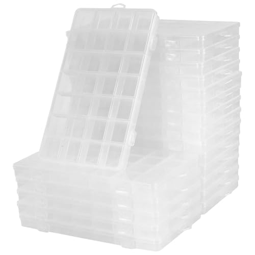 Image of MAHIONG 20PCS 28 Grids Clear Plastic Organizer Box with Fixed Dividers for Beads, Fishing Tackles & Small Parts Storage (7.9x6.2x1.2in)