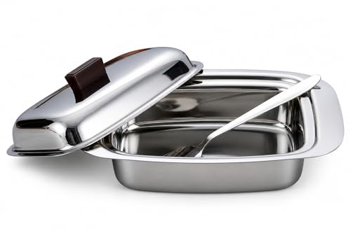 Image of Kanshita's Rasoiware Stainless Steel Butter Box with Lid & Knife (100g, 16 x 11 x 5.5 cm) | Butter Storage Container for Fridge & Dining Table | Rust-Resistant Mirror Finish Butter Dish