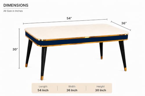 Image of WOODEN SPACE 4 Seater Wooden Dining Table Set | Urban Marble Top Dining Table with Chairs for Dining Room & Kitchen (Modern Vintage Navy Blue) (54 x 36 x 30 inch)