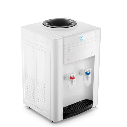 GRAND PLUS Omega Hot and Normal Bottle Water Dispenser Table Top Hot Water Dispenser | 2 Taps| Hot, Normal | for Home, Office, Doctors Easy to Use (White) 10 liters