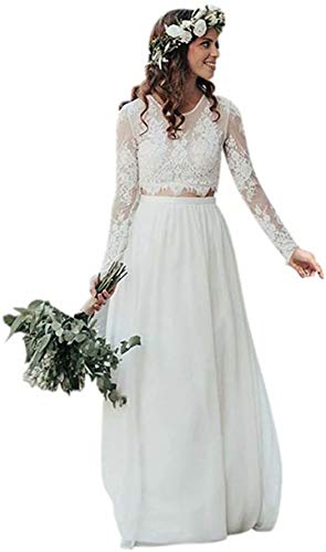 Two Piece Wedding Dress for Bride 2020 Long Sleeves Vintage Boho Wedding Bridal Gowns