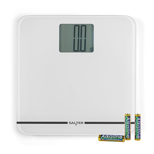 Salter 9075 WH3R Electronic Bathroom Scale, Premium Max Digital Weighing Scales For Body Weight, Heavy Duty, 250Kg Capacity, Large Platform And Display, Carpet Feet, Batteries Included, White