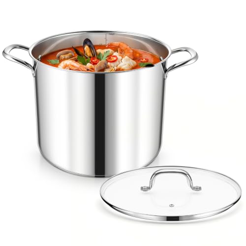 E-far 14 Quart Stainless Steel Stock Pot with Lid, 3-Ply Base for Induction by E-far - Used condition - US$38.22