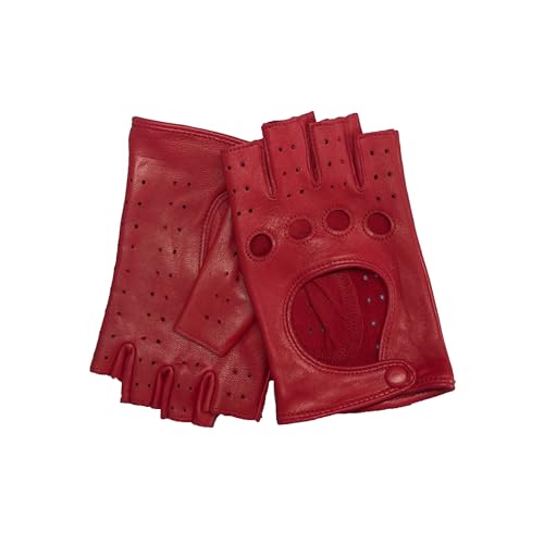 Hanotolo Womens Leather Fingerless Gloves -Lambskin Driving Gloves Unlined,Red,M by Hanotolo - Image 2