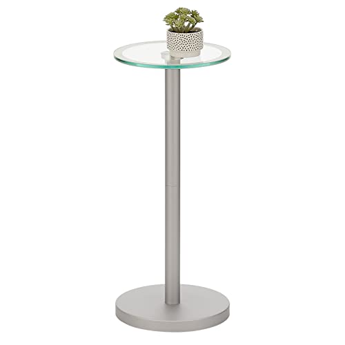 Mdesign Glass Top Side/End Drink Table - Small Modern Round Accent Metal Nightstand Furniture For Living Room, Dorm, Home Office, And Bedroom - 9" Round - Chrome #TOP4