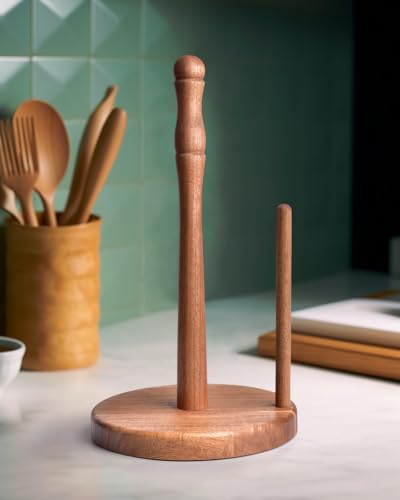 CHAUNCEY HOME Farmhouse Acacia Wood Paper Towel Holder, Weighted Base