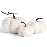 3 Sizes Fall Decor Pumpkins,Oversized Cotton Filled Fabric Pumpkin Decor,Farmhouse Decoration,Thanksgiving Decorations,Diameter 8'/6.3'/5.1' Pumpkins for Decorating (3pcs White)