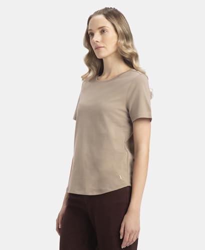 Image of Jockey AW88 Women Super Combed Cotton Rich Relaxed Fit Solid Curved Hem Styled Half Sleeve T-Shirt