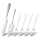 WATUNID Wedding Cake Knife and Server Set with 4 Pcs Forks, Cutting Knives for Wedding, Sliver Pastry Spatula, Personalized Pizza Cutter Used in Birthday Anniversary Christmas Gift(Set of 6)