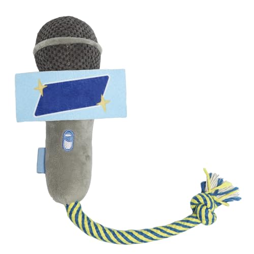 猫用噛むおもちゃ ペットストレス解消,マイク型 歯がため ねこ トイ | インタラクティブ ぬいぐるみ ロープ 鈴付き 噛む 投げる 遊び 屋内 屋外 家 アパート 旅行 退屈対策