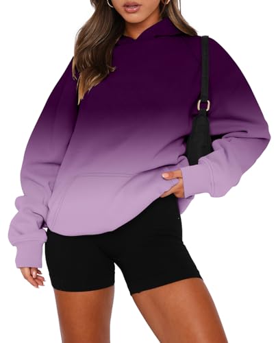 onlypuff Plus Size Gradient Purple Sweatshirt Long Sleeve Women Fashion Hoodies Drop Shoulder 3XL