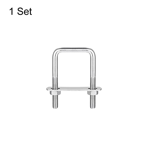 Image of uxcell Square U-Bolts, 42mm(1.65 inch) Inner Width 80mm Length M8 304 Stainless Steel U Clamp Bolt with Nuts and Plates, for Boat Trailer