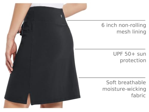 baleaf Women's Skorts Skirts 20" Knee Length Cotton Casual High Waist Drawstring Modest Golf Skort with Pocket Black M by baleaf - Image 4