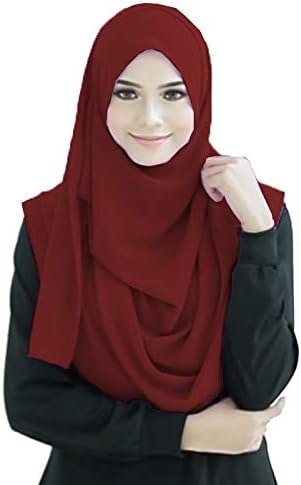 Women's Chiffon Solid Stitched 2 Loop Instant Soft Hijab Scarf (Maroon)