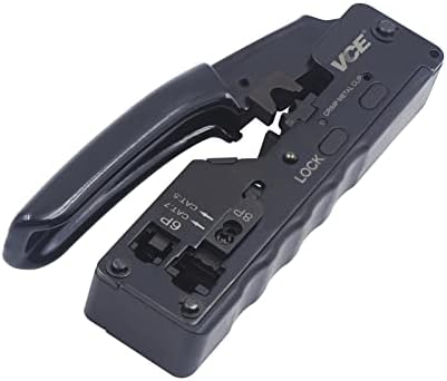 VCE RJ45 RJ11 Crimp tool for Non-Pass Through Cat7/Cat6A/Cat6/Cat5E/Cat5 Modular Connector, Compact Modular Data Cable Crimper for RJ11/RJ12/RJ45 Connectors