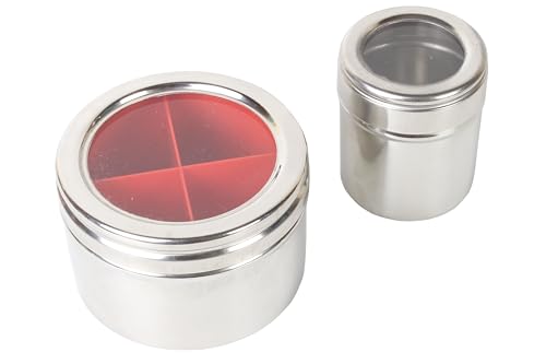 ARTISENIA 12 In 1 Stainless Steel Masala Box | Spice Box For Kitchen | Large Masala Dabba with See-Through Lid | Steel Masala Dani 2.5L Spice Organizer with 12 Compartment | 22.5cm