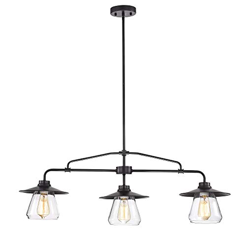 Warehouse of Tiffany HM004/3 Temet Matte Black Linear 3-Lamp Hooded Glass Shades Chandelier