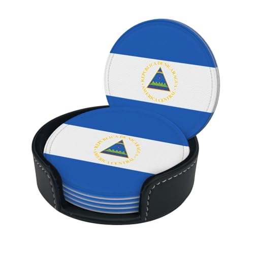 Ensemble de 6 sous-Verres Mignons aux Couleurs du Drapeau du Nicaragua avec Support, pour Boissons et Tasses à café. Convient à Tous Types de Tasses.