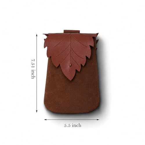 Image of Leather Belt Pouch Medieval Vintage Renaissance Viking LARP Cosplay Costumes Drawstring Coin Purse Phone Holder Waist Bag (Leaf Brown02)
