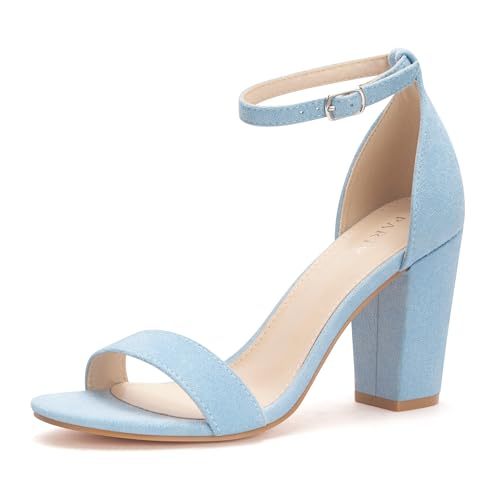 Image of PARTY Women's Chunky Block Heels Open Toe Ankle Strap 3 Inch Heeled Sandals Comfortable for Wedding and Prom