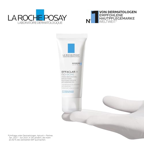 La Roche Posay Feuchtigkeitspflege bei austrocknender Akne-Behandlung, Mildert Unreinheiten und regeneriert, Mit Niacinamid und Provitamin B5, Effaclar H Iso-Biome, 40 ml