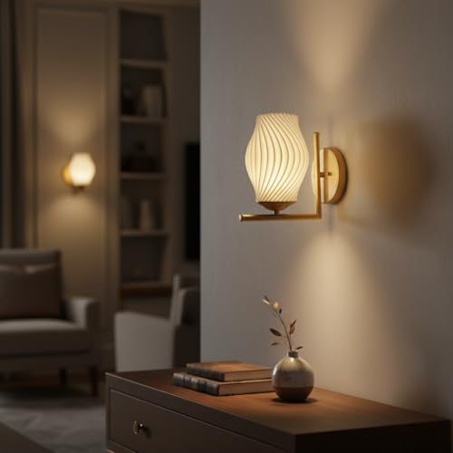 Image of Wall Lamp for Living Room | Wall Light Bedroom, Wall Decor with 7-INCH Unbreakable Polycarbonate Lampshade and Metal Fitting(with Bulb) (Spiral L)