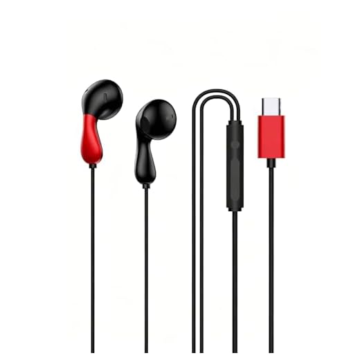 USB C Wired Earbuds with Microphone, in Ear Headphones with Volume Control for Calls Music Videos, 1 Pack, Flame Red