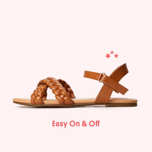 Image of FabKids Girls Braided Open Toe Ankle Strap Flat Lightly Padded Sandals Summer Holiday Party Dress Shoes for Toddler Little Kid Big Kid