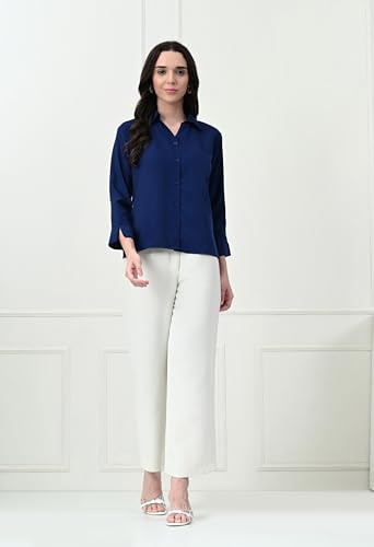 Image of FUNDAY FASHION Women's Crepe Casual Regular Fit Solid V Collered Shirt (Pack of 2)