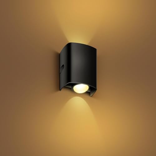 Image of Wipro Garnet 2 Watt 2 Ray Symmetric Up & Down Outdoor Wall Light for Home | 1 x 1W| IP65 LED Wall Light | Warm White, Yellow 2700K | Aluminium Housing |(Black Body, Pack of 1)