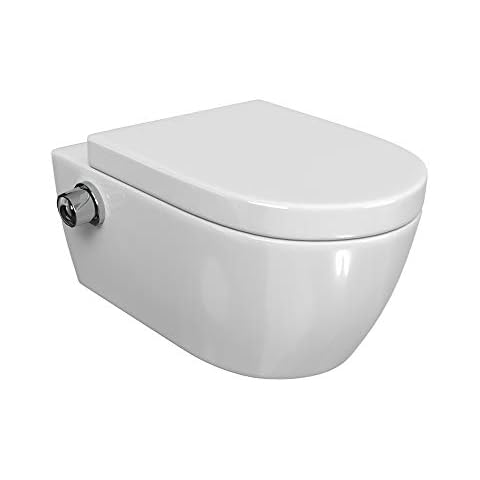 Aqua Bagno | Toilette mit WC Dusche | Hänge WC Bidet Funktion | Spülrandlos | Softclose | weiß Keramik | 540x360x330 mm Cover
