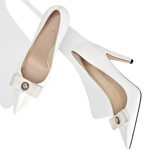 Image of LOCERICH Women's High Heels Pumps Closed Toe Bow Heels Pointed Toe Stiletto Dress Shoes for Women Party Work Wedding Shoes for Bride