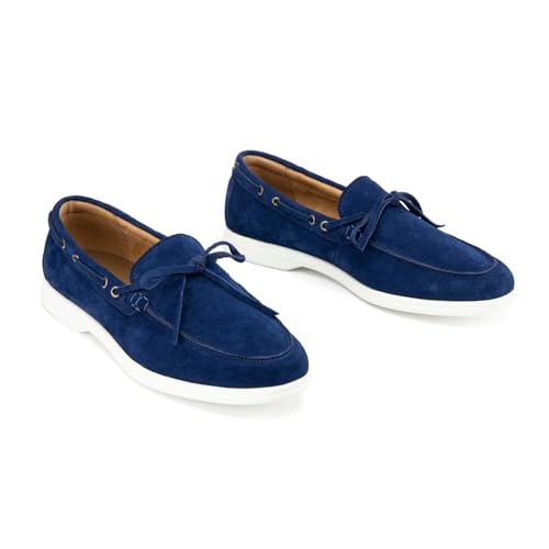 Image of Meijiana Men's Genuine Leather Loafers Slip-On Moccasins Suede Dress Shoes, Lightweight and Breathable with Rubber Sole Stylish Mens Loafers