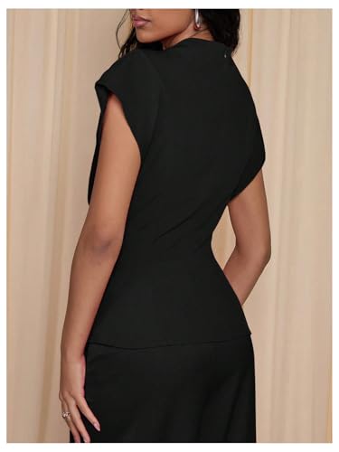 Floerns Women's Short Dolman Cap Sleeve Ruched Mock Neck Zipper Back Dressy Casual Tee Shirts2