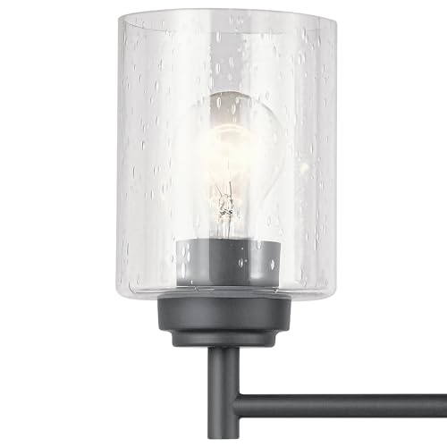 Image of Kichler Winslow 21.5 inch 3-Light Bathroom Vanity Light Fixture with Clear Seeded Glass in Black, Modern Wall Mount Lighting for Mirror over Vanity in Bathroom, 45886BK