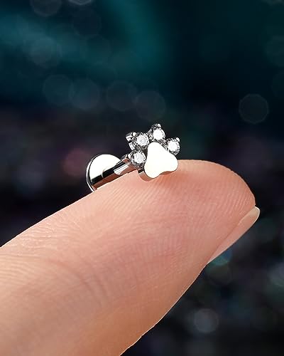 Cocharm G23 Titanium Flat Back Earrings 16g Threadless Helix Conch Piercing Jewelry 8mm Dog Paw Print Conch Cartilage Earring Push Pin Surgical Steel Labret Stud3