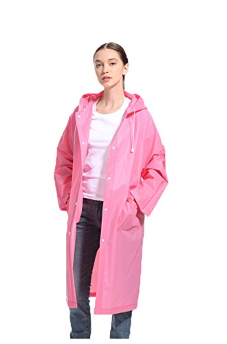 Raincoat Durable EVA Rain Cape Unisex Men Women Rain Poncho with Hat Hood for Outdoor Travel (M, Pink)