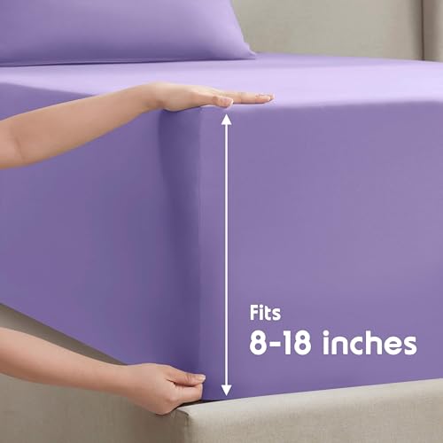 Image of Nestl King Bed Sheet Set - Lavender - 4-Piece Deep Pocket | Instantly Soft, Night-One Ready (No Wash Required). Fits 16-Inch Deep Pockets, 360-Degree Elastic Grip