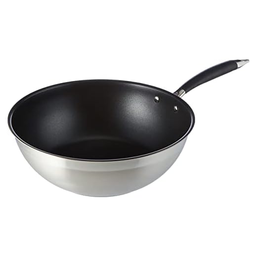 Amazon Basics Padella da wok in acciaio INOX, 28 cm, Nero