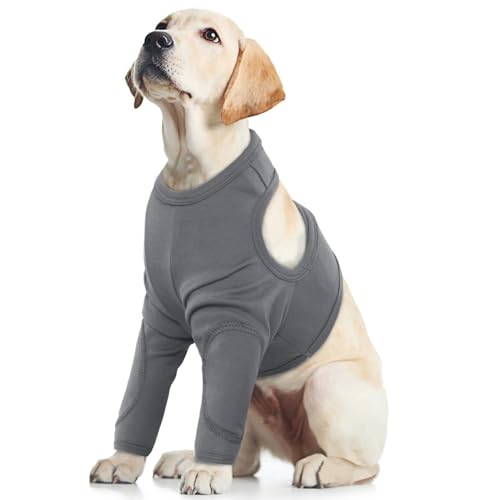 Vorderbein Ärmel für Hunde, Leckschutz Hund Vorderbein Front Leg Recovery Sleeve Hund Vorderbeinschoner Ellenbogenbandage Protector für Hot Spots Wunden Bandagen(Grau, L)