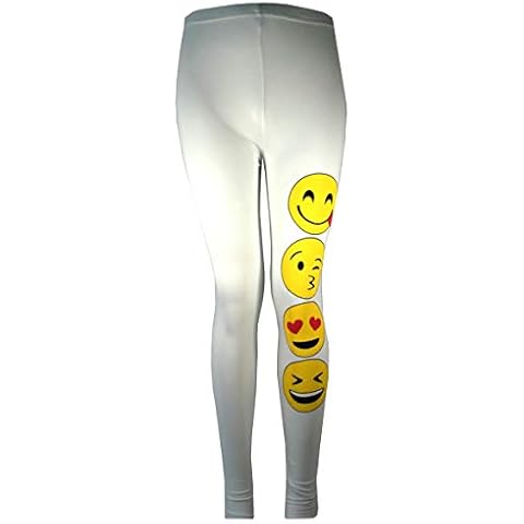 Kids Girls Leggings Happy Funny Faces Stretchy Pants White Leggings Cover