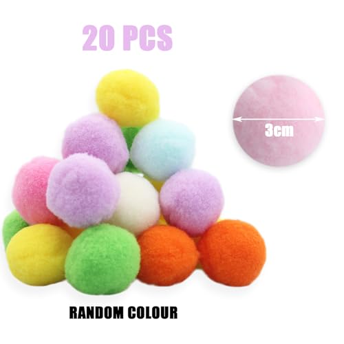 20 Pièces Pompons pour Chat,Balles Chat,Chat Jouet Boules,Balles de Chat Douces,Jouet Chat Interactif Interieur pour Chat,Interactive Training Jouets pour Chat,Multicolores(3cm) – Image 3