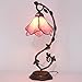 WERFACTORY Tiffany Lamp Pink Stained Glass Table Lamp, Metal Leaf Table Desk Reading Light 8X10X21 Inches Decor Small Space Bedroom Home Office S701 Series