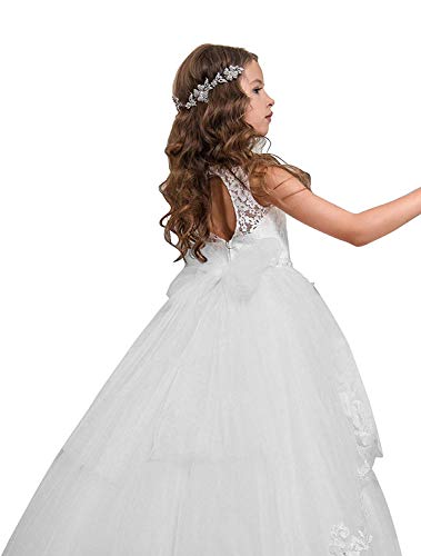 Flower Girl Dress Kids Lace Beaded Pageant Ball Gowns (Size 12, B White) #TOP1