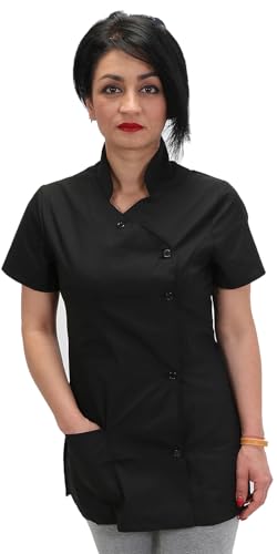 Blouse de Travail pour Femme Esteticienne Coiffeuse Centre Esthétique Slim, Manches Courtes,, Noir...