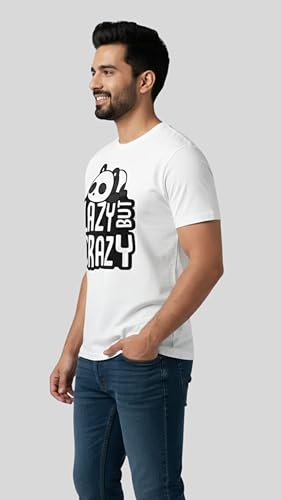 Image of Men's Cotton T-Shirt, Character-Inspired Lazy But Crazy Text T-Shirt Printed for Men and Boys, Round Neck, Half Sleeve, Regular Fit