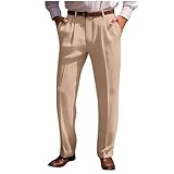 Men Cotton Linen Breathable Suit Pants, Solid Color Basic Pleated Casual Clothes Button Waist Baggy Pants with Pockets