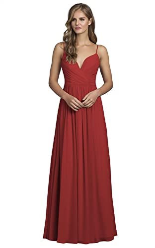 Robe longue mousseline rouge col V C119 : la haute couture pour demoiselle d'honneur