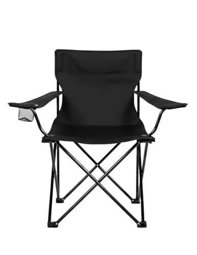 Jardin202 - Silla de Camping Plegable de Acero con Reposabrazos y Funda con Asas- 80x80x50 cm, Resistente al Agua - Ideal para Exterior | Unidad (Negra)